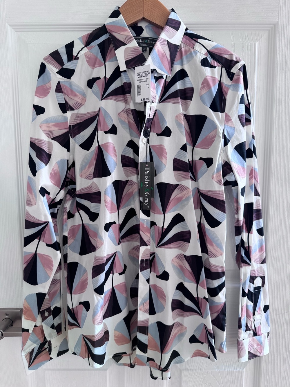 Paisley & Gray White Button-Down Shirt with Pink, Black & Blue Abstract Print